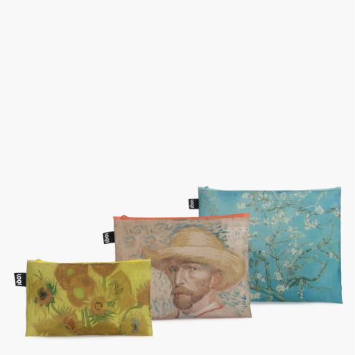 Loqi Zip Bags x 3 - Vincent Van Gogh Sunflowers, Self-Portrait, Almond Blossom Recycled Zip Pockets