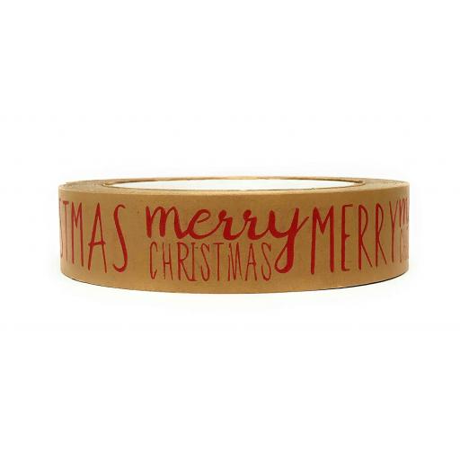 EcoBoy - Kraft Paper Tape Self-Adhesive Red MERRY CHRISTMAS Design 24mm x 50M