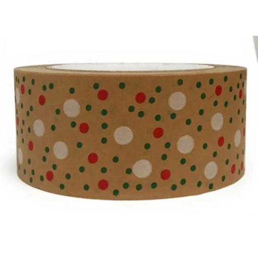 EcoBoy - Kraft Paper Tape Self-Adhesive Christmas Polka Dots Design 48mm x 50M