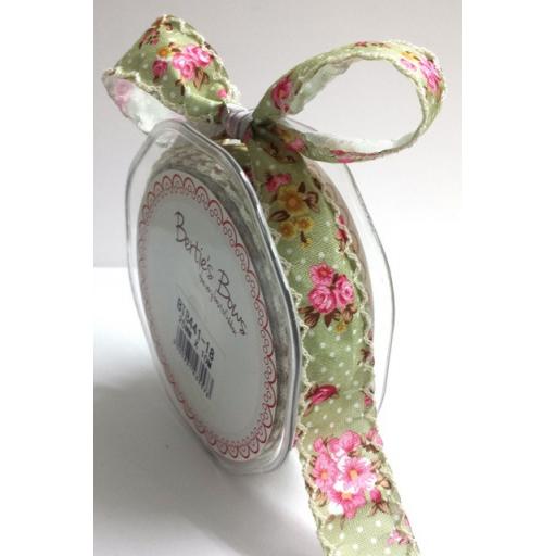 Bertie’s Bows Green 25mm Floral Polka Dot Ribbon with Ivory Lace Edge {BTB 441-18} x 1 metre