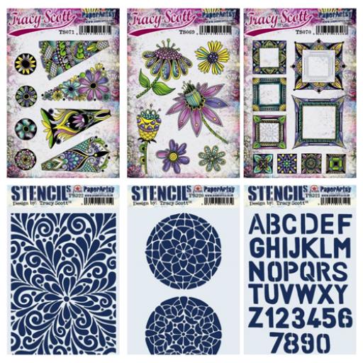 PaperArtsy - Tracy Scott 3 stamps & 3 stencils
