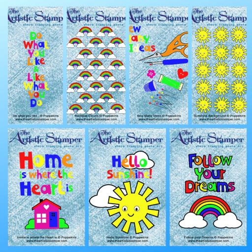 Poppekins ALL 7 Stamps SPECIAL OFFER © Poppekins (size A6 cut out & mounted on cling cushioning)
