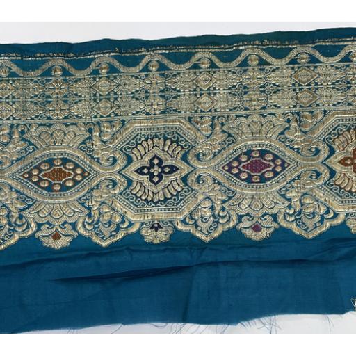 Embroidered Vintage Sari Border Turquoise and Gold x 1/2 metre