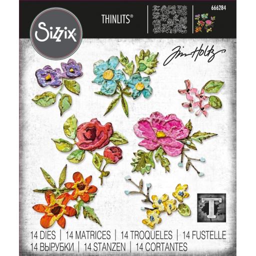 Sizzix Thinlits Die Set 14PK - Brushstroke Flowers, Mini by Tim Holtz
