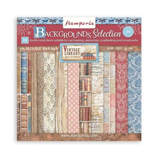 Stamperia - Mini Scrapbooking Pad 10 20.3 x 20.3 cm (8×8) Backgrounds Selection Vintage Library