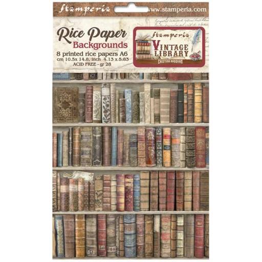 Stamperia -  Selection of 8 A6 Rice Paper Backgrounds Vintage Library