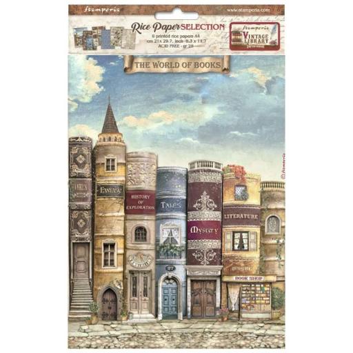 Stamperia -  Selection of 6 A4 Rice Paper Vintage Library