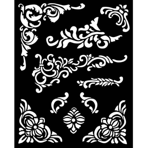 Stamperia -  20 x 25cm Thick Stencil Vintage Library Corners And Embellishments