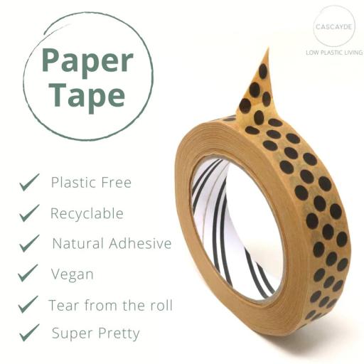 Cascayde - 50m Paper Tape - Black Polka Dot (24mm wide)