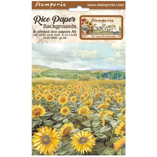 Stamperia - Selection of 8 A6 Rice Paper Backgrounds Sunflower Art