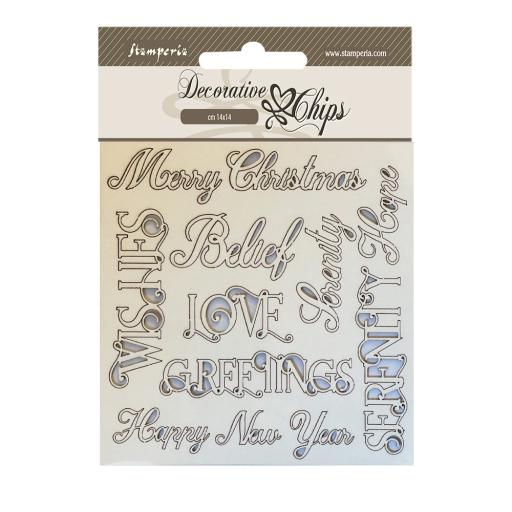 Stamperia - 14×14 cm Decorative Chips Christmas Writings (SCB181)
