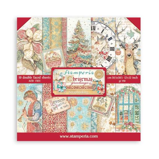 Stamperia - Christmas Greetings - Scrapbooking Pad 10 Sheets 30.5 x30.5 (12 x 12) Christmas Greetings (SBBL137)