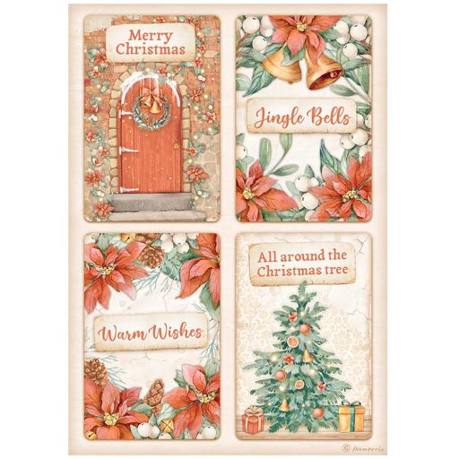 Stamperia - A4 Rice Paper All Around Christmas  4 Cards (DFSA4808)