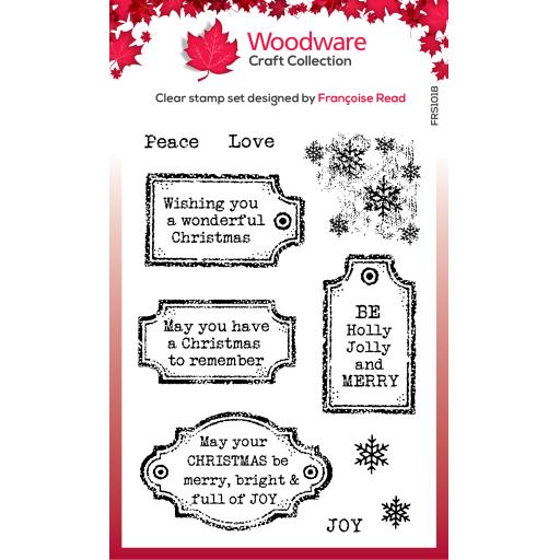 Woodware Clear Singles Christmas Old Labels 4 in x 6 in Stamp Set