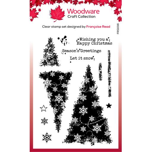 Woodware Clear Singles  Snowflake Trees 4 in x 6 in Stamp Set