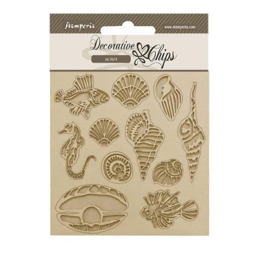 Stamperia - 14×14 cm Decorative Chips Songs Of The Sea Shells and Fish {SCB186}