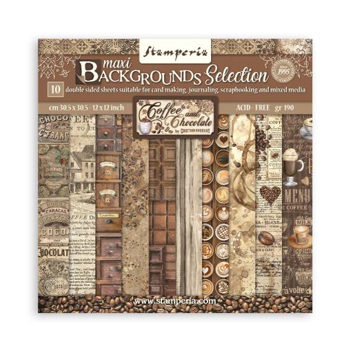 Stamperia - Scrapbooking Pad 10 sheets 30.5 x 30.5 (12×12) Maxi Background Coffee And Chocolate