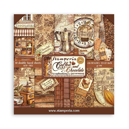 Stamperia - Scrapbooking Pad 10 sheets 30.5 x 30.5 (12×12) Coffee And Chocolate