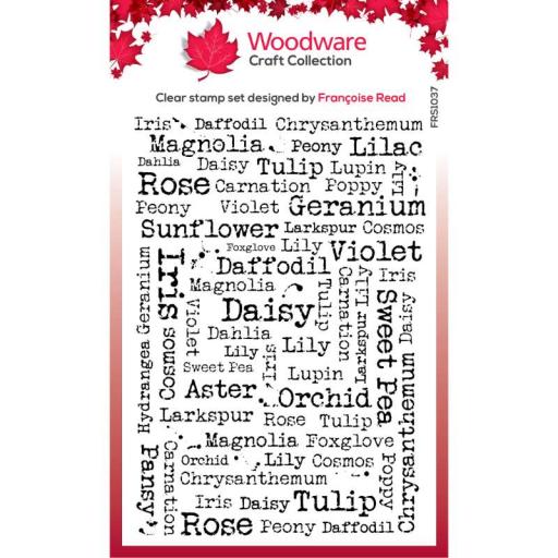 Woodware Clear Singles  Flower Names  4 in x 6 in Stamp Set