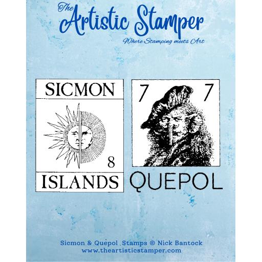 Sicmon & Quepol Stamps © Nick Bantock (size A6 cut out & mounted on cling cushioning)