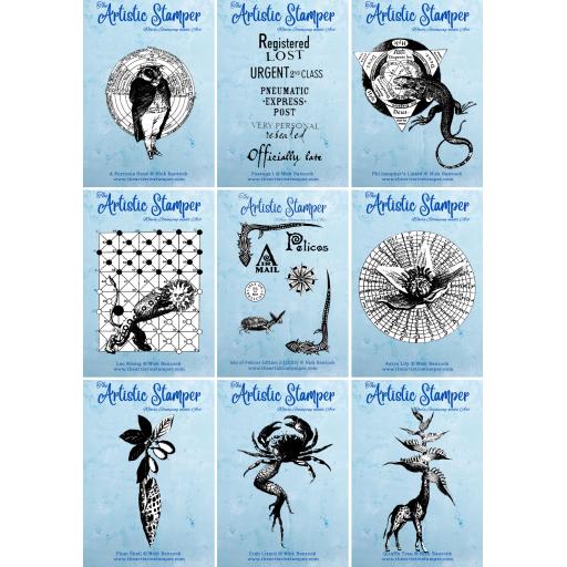 Full Set x 9 Stamps ( March 2023) © Nick Bantock (cut out & mounted on cling cushioning)